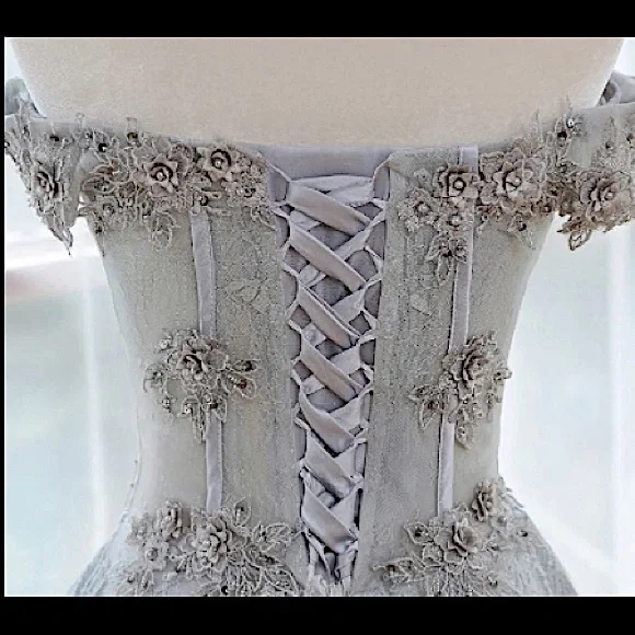 Grey sequin lace flower A-line Bridal dress
